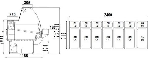 Refrigerated counter ALBERTA 2/2.5W-mod/C, 2460x1165x1230+/-10mm
