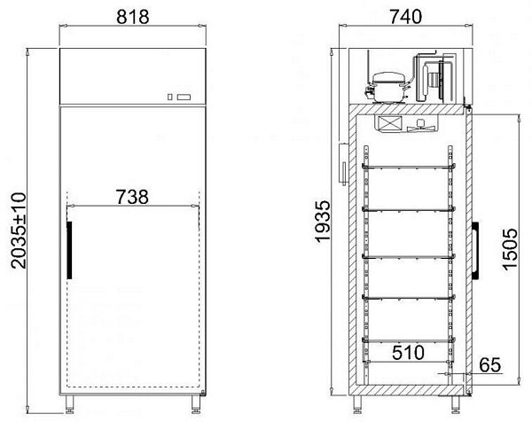 Refrigerator Oslo 700.P/B AG, 1-door, 818x740x2035mm
