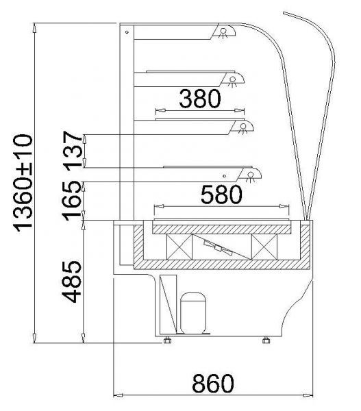Confectionery showcase, MARTA 1.3W, 1400x860x1360mm