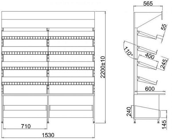 PASTRY DISPLAY WALL UNIT, 1.6, 1530x565x2200mm