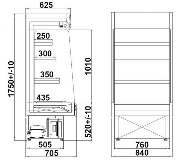 Open Merchandisers PIONIER 0.8, 840x705x1750+/-10mm