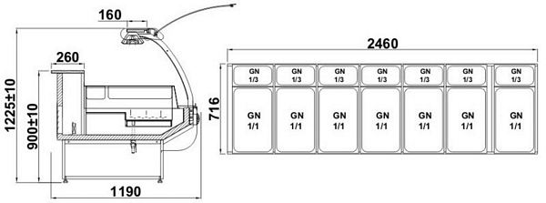 Warmvitrine ALASKA B 2.5-mod, 2460 x 1190 x 1225 +/-10mm