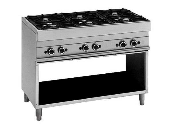 Modular Gas range, 6 burners, with an open base, 1100x650x850mm