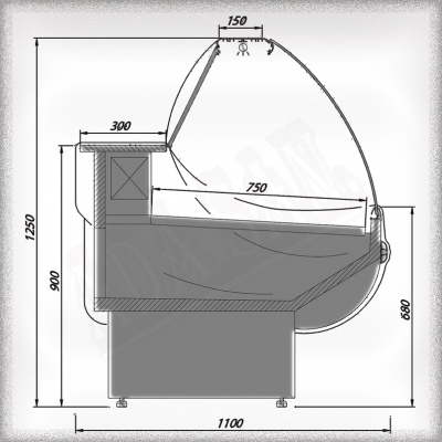 Refrigerated display case, lengths from 1300 to 2500mm