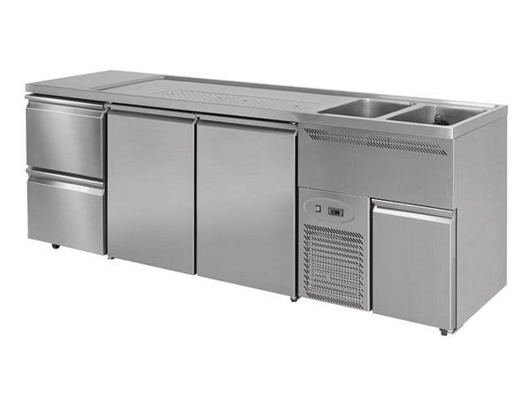 Beer bar, 2 basin r., 2 doors and 2 drawers l., 2500x700x970mm