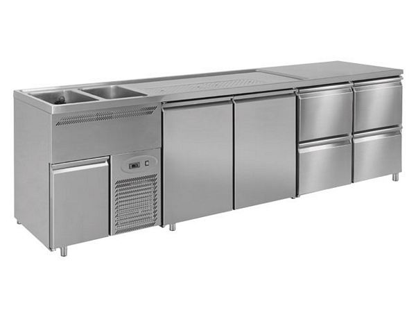 Beer bar, 2 basin l., 2 doors and 4 drawers r., 3080x700x970mm