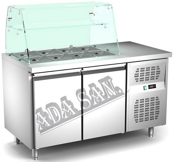 Refrigerated ventilated GN 1/1 tables with curved glass 1360x700x850mm