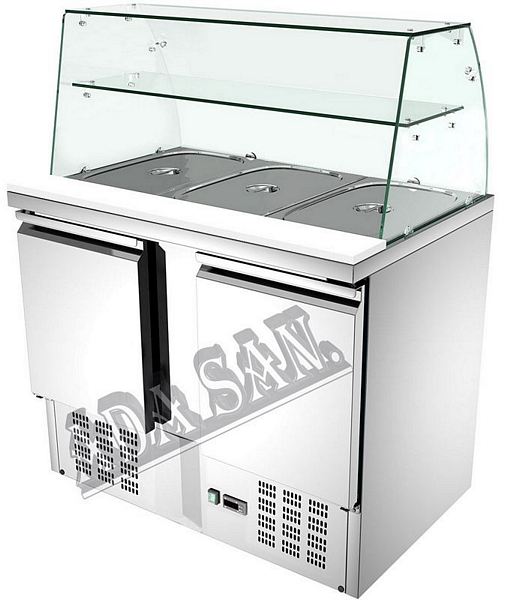 Refrigerated ventilated GN 1/1 tables with curved glass 1045x700x850mm
