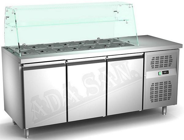 Refrigerated ventilated GN 1/1 tables with curved glass 1795x700x850mm
