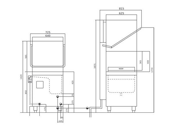 Hood dishwashing machine, 400V, 725x815x1420mm