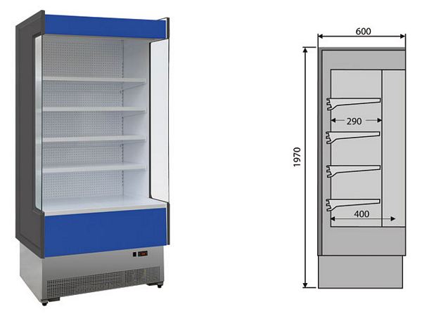 Wall shelf, -0°C / +7°C, 4 shelves, 1080x600x1970mm